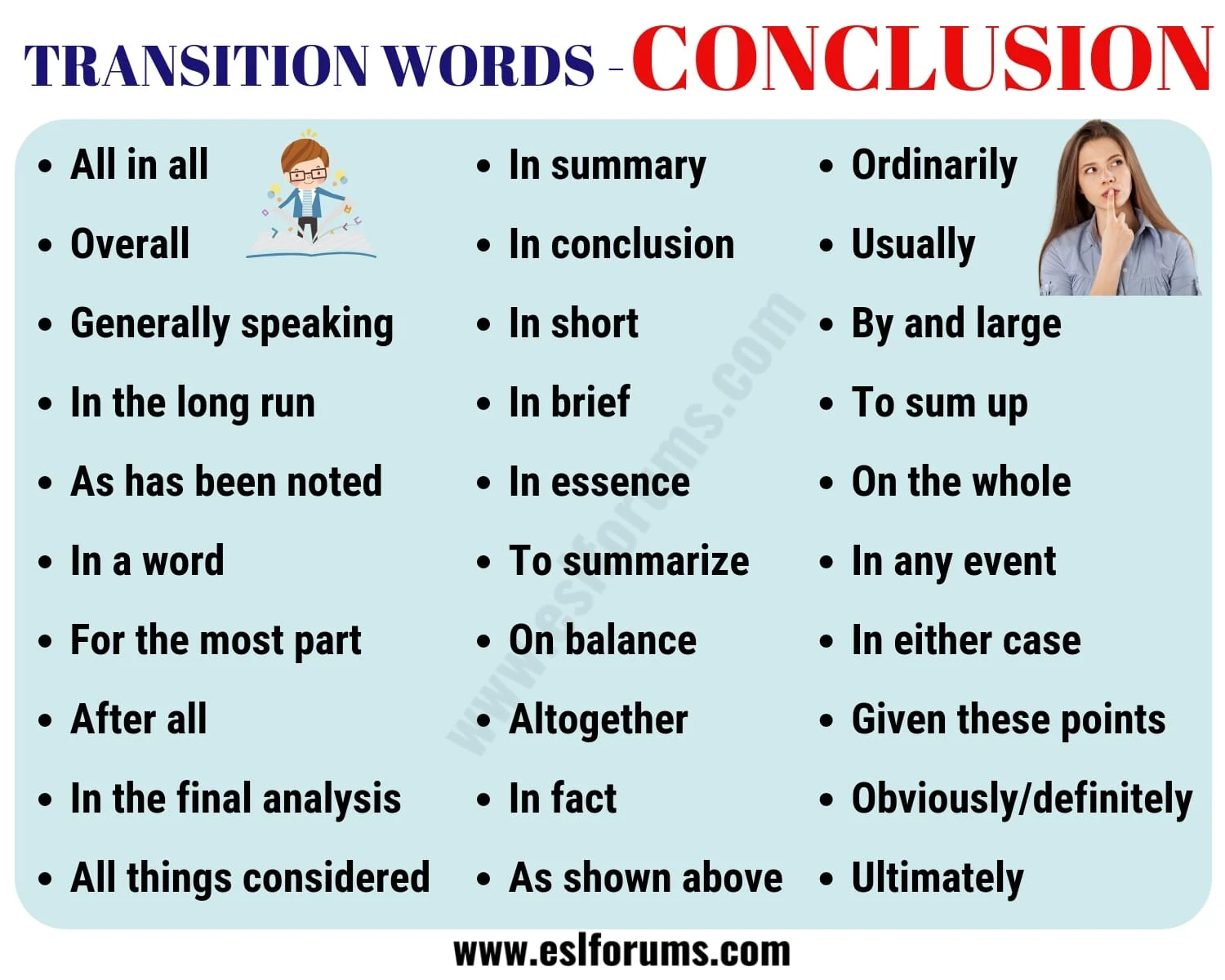 Good transition words for a conclusion